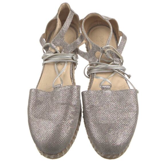 Stuart Weitzman Metallic Sparkle Walk My Way Lace Up Espadrille Sandals Size 9.5 - Picture 2 of 6